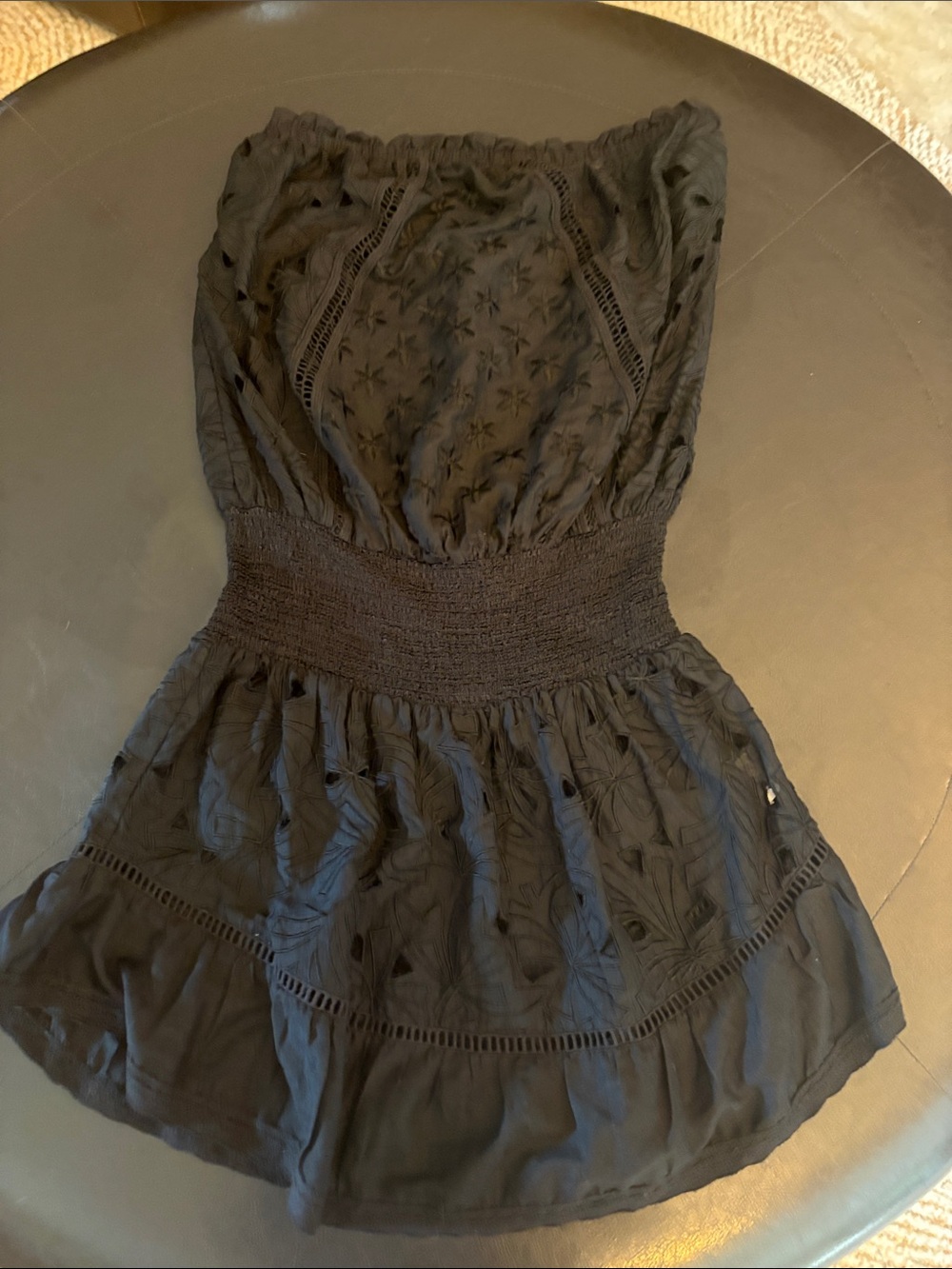 Strapless Smocked-Waist Mini Dress in Black
